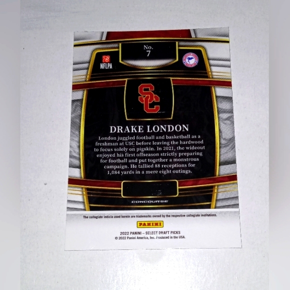 Drake London Rookie Card Panini Select Draft Picks Concourse #7 - Picture 2 of 2